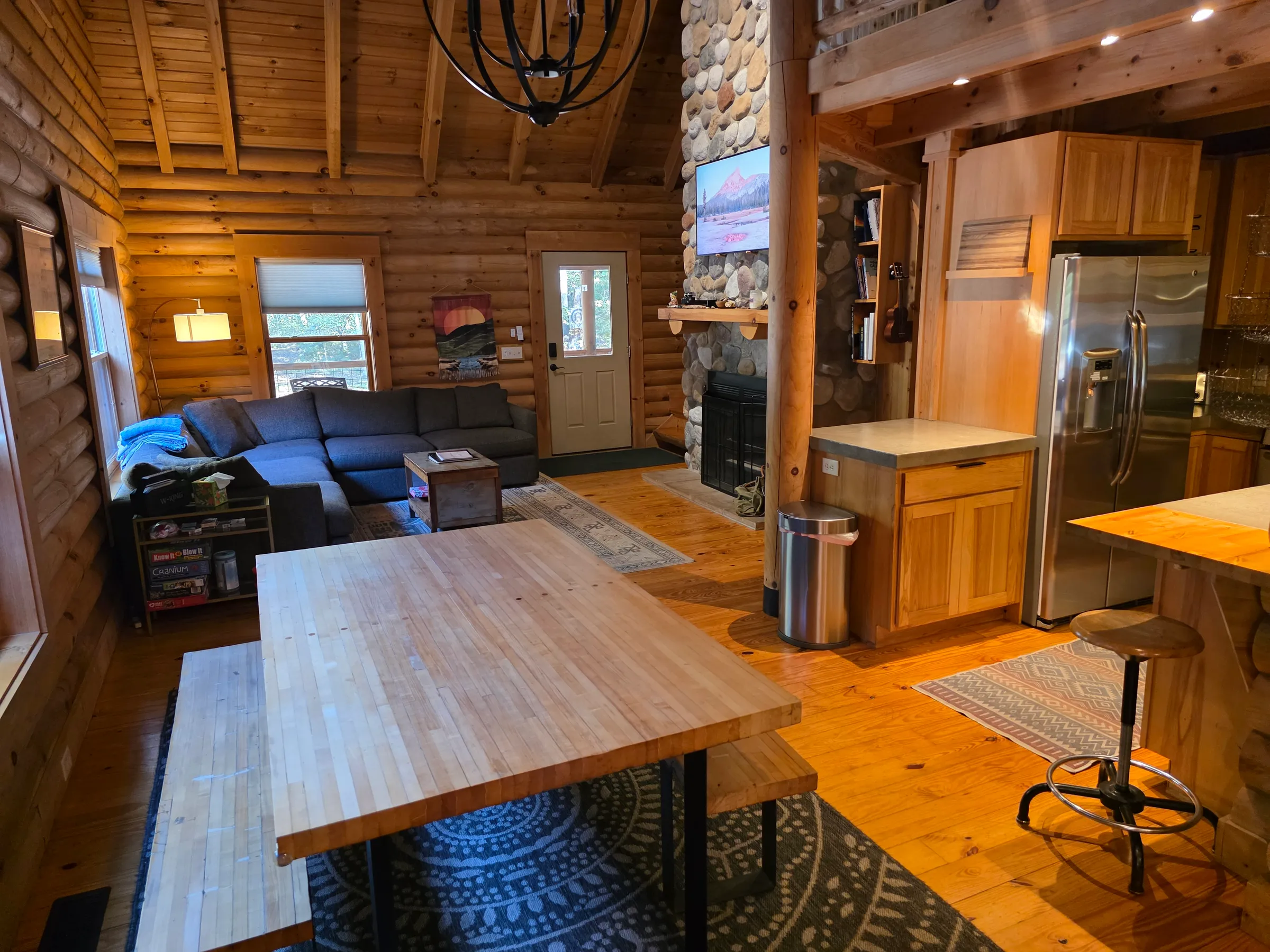 Open living, dining, and kitchen