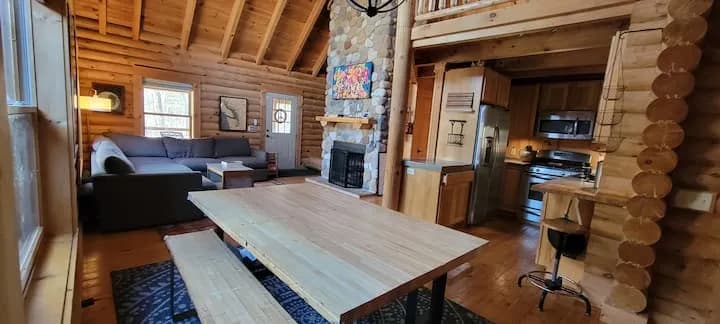 Farmhouse dining table and open great room