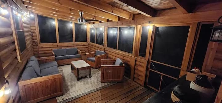 Screened porch at night