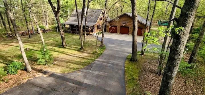 Paved driveway in spring
